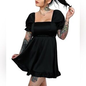 NWOT RARE Foxblood "Doll Parts" Gothic Sexy Black Satin Mini Babydoll Dress XS